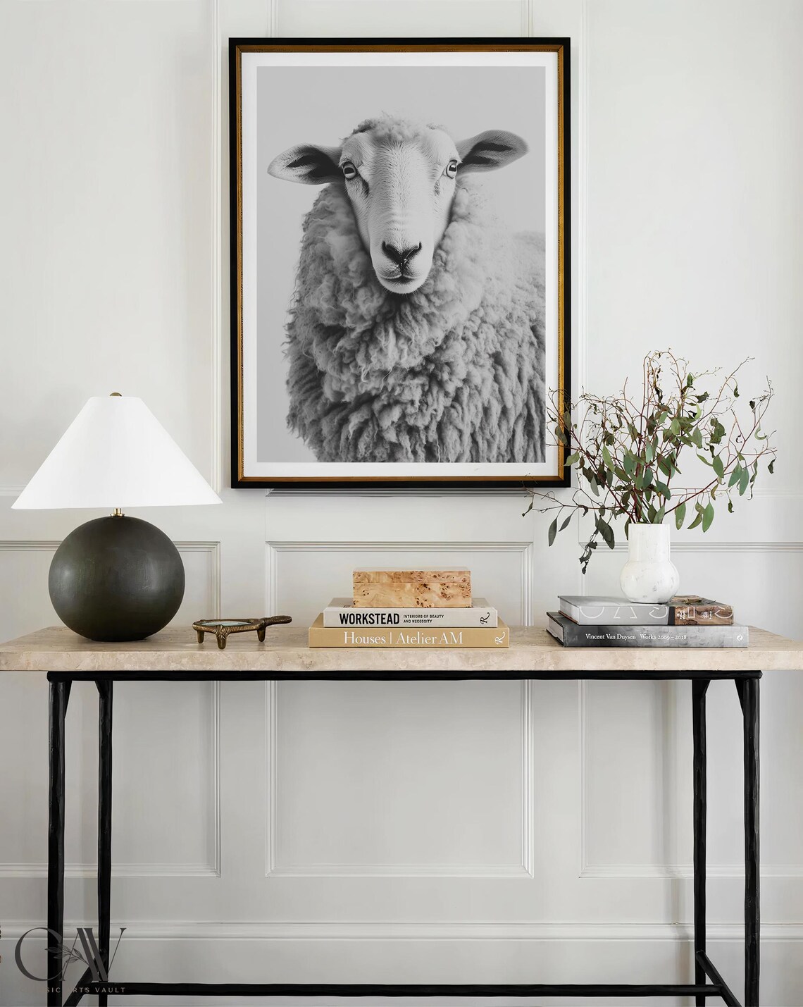 Black and White Sheep Portrait Front View Farm Photography Poster - Image 3