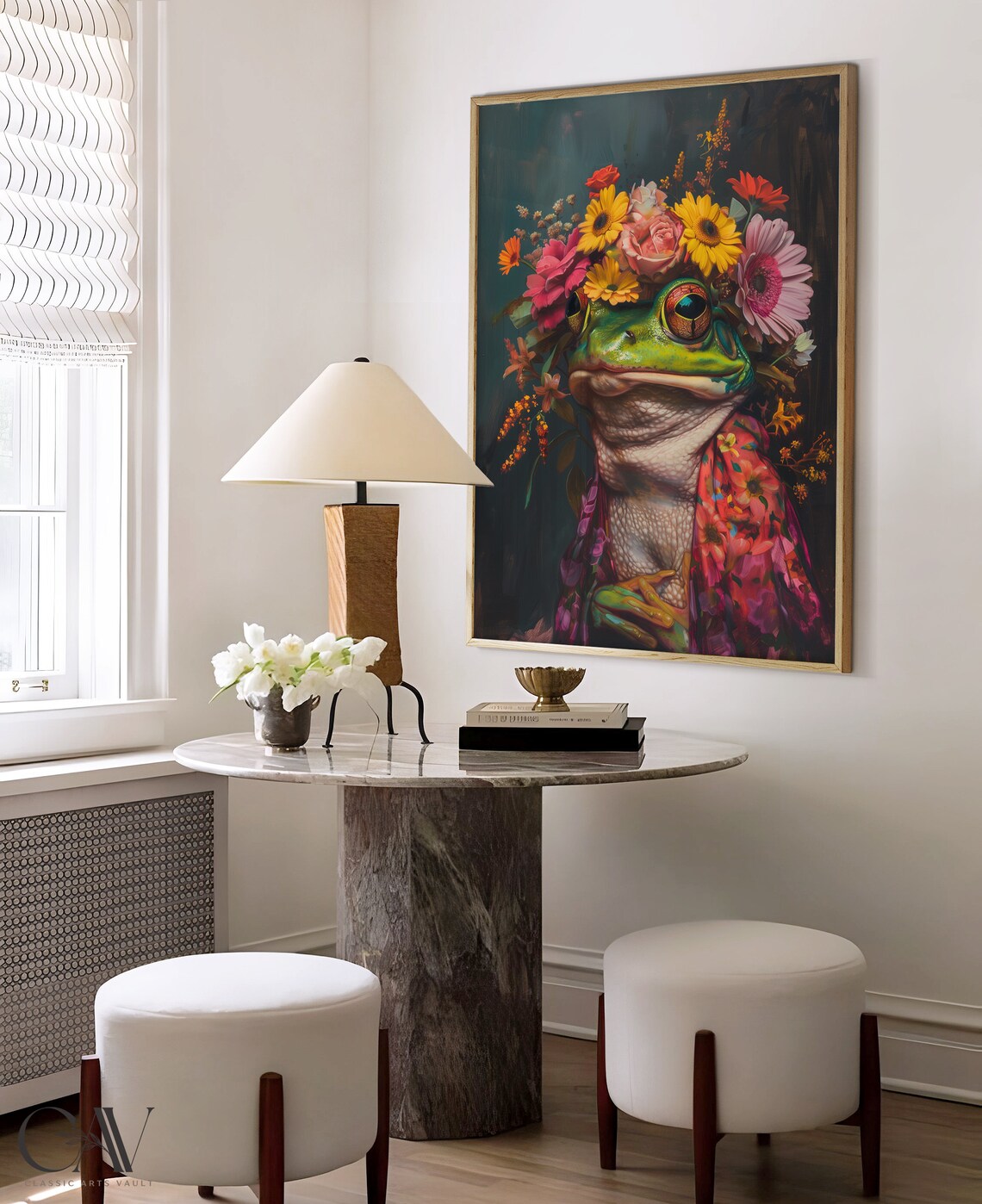 Frog Flower Crown Portrait Colorful Floral Cape Animal Wall Art - Image 4