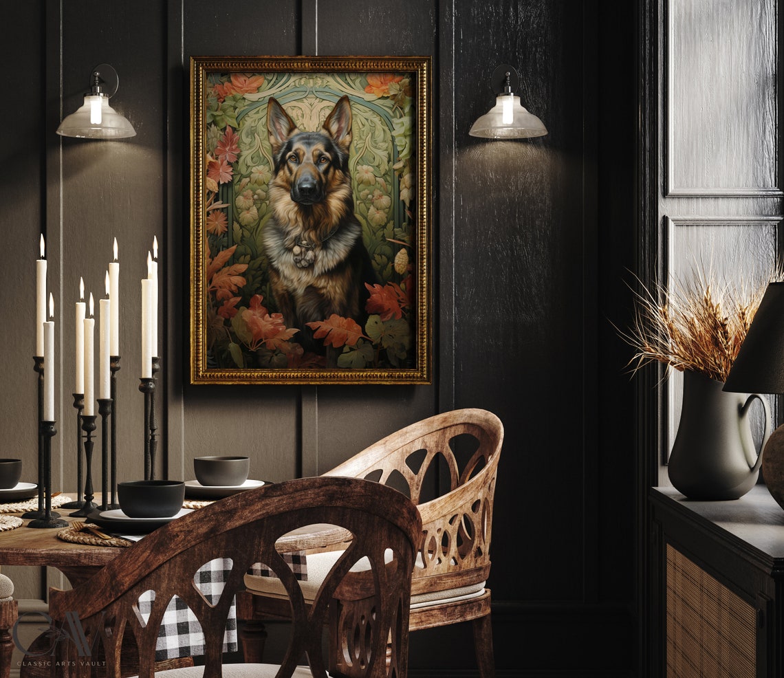 German Shepherd Dog Portrait In Autumn Leaves Archway Poster - Image 2
