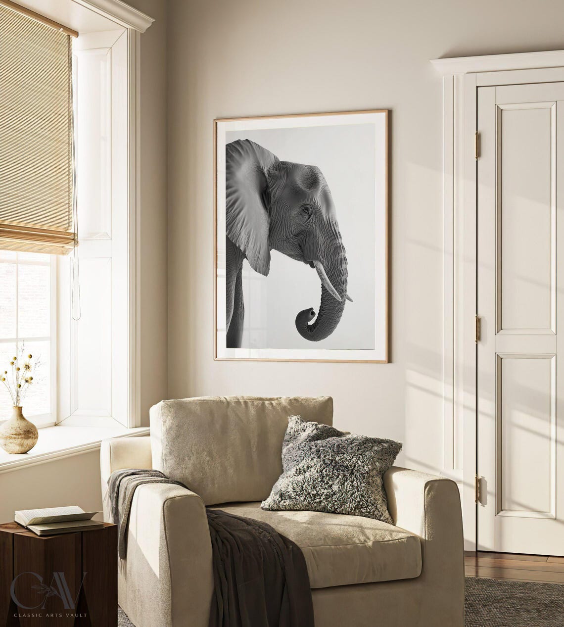 Black and White Elephant Head Profile Portrait Photography Poster - Image 2