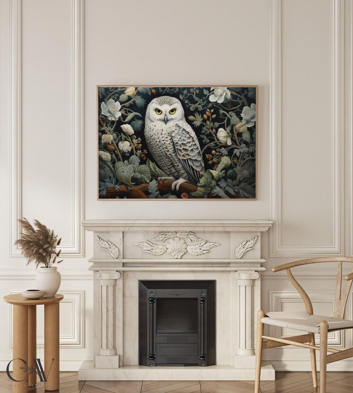 Snowy Owl Perched In Dark Floral Night Garden William Morris Poster - Image 3