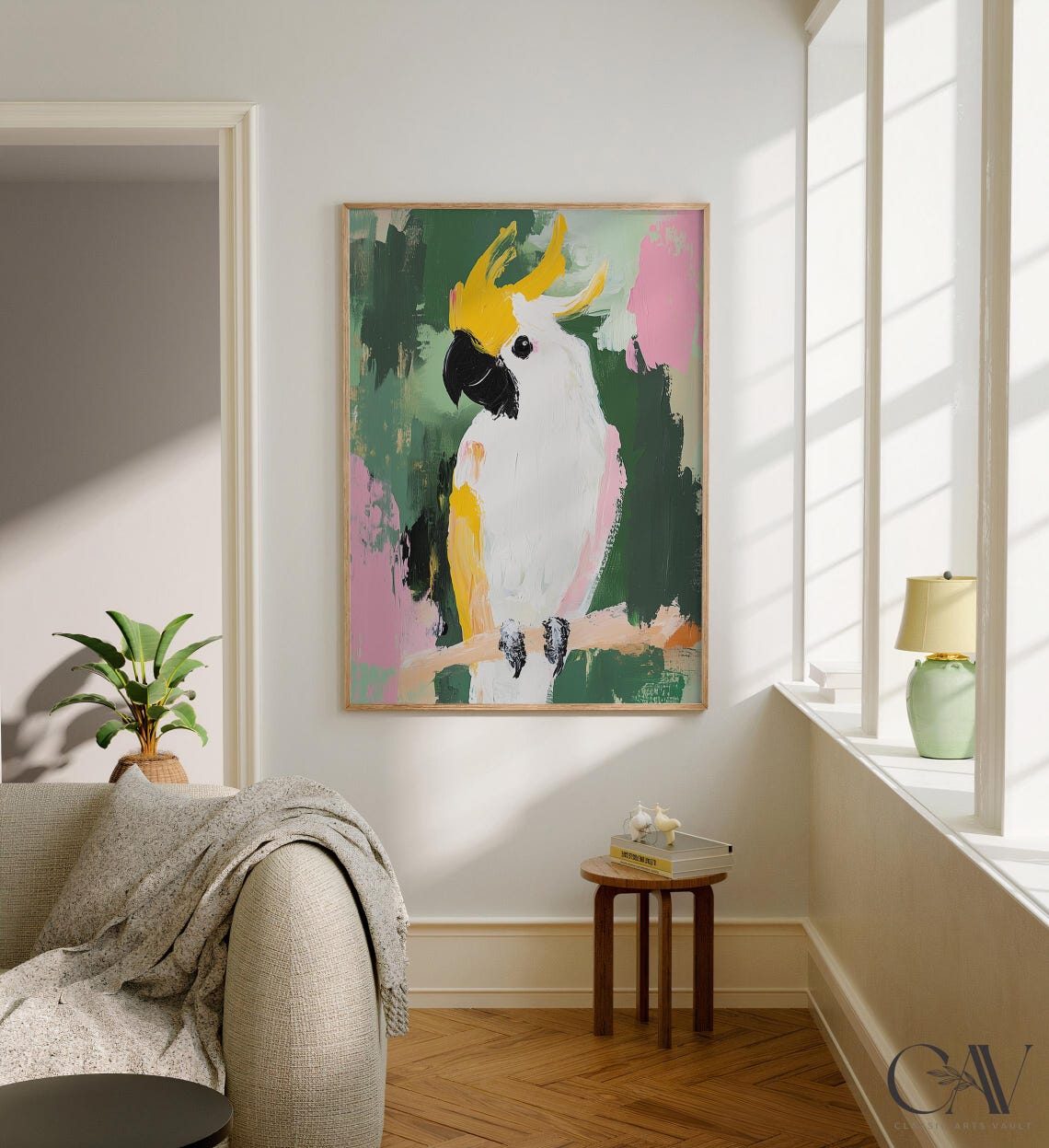 Cockatoo Perched Branch Abstract Modern Painterly Art Poster - Image 3