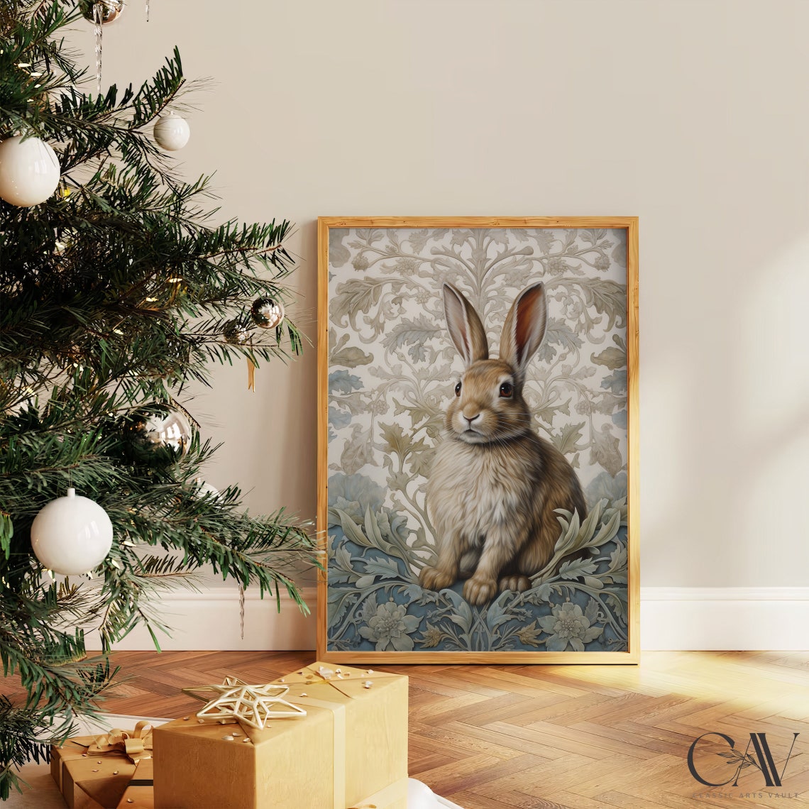 Brown Hare Resting in a Floral Botanical Morris Inspired Poster - Image 3