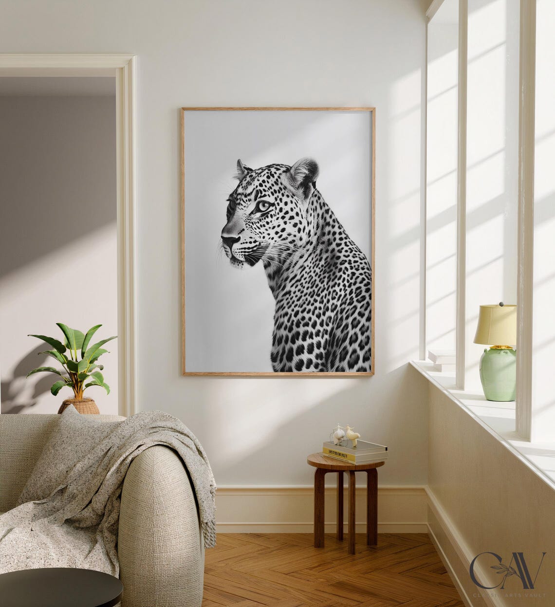Leopard Profile Black and White Photography Portrait Wall Art - Image 2