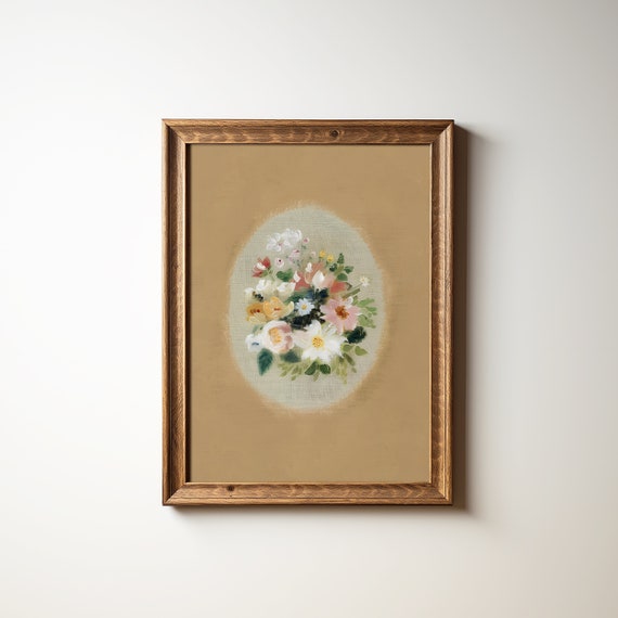 Soft Muted Botanical Art Print, Neutral Cottage Core Decor