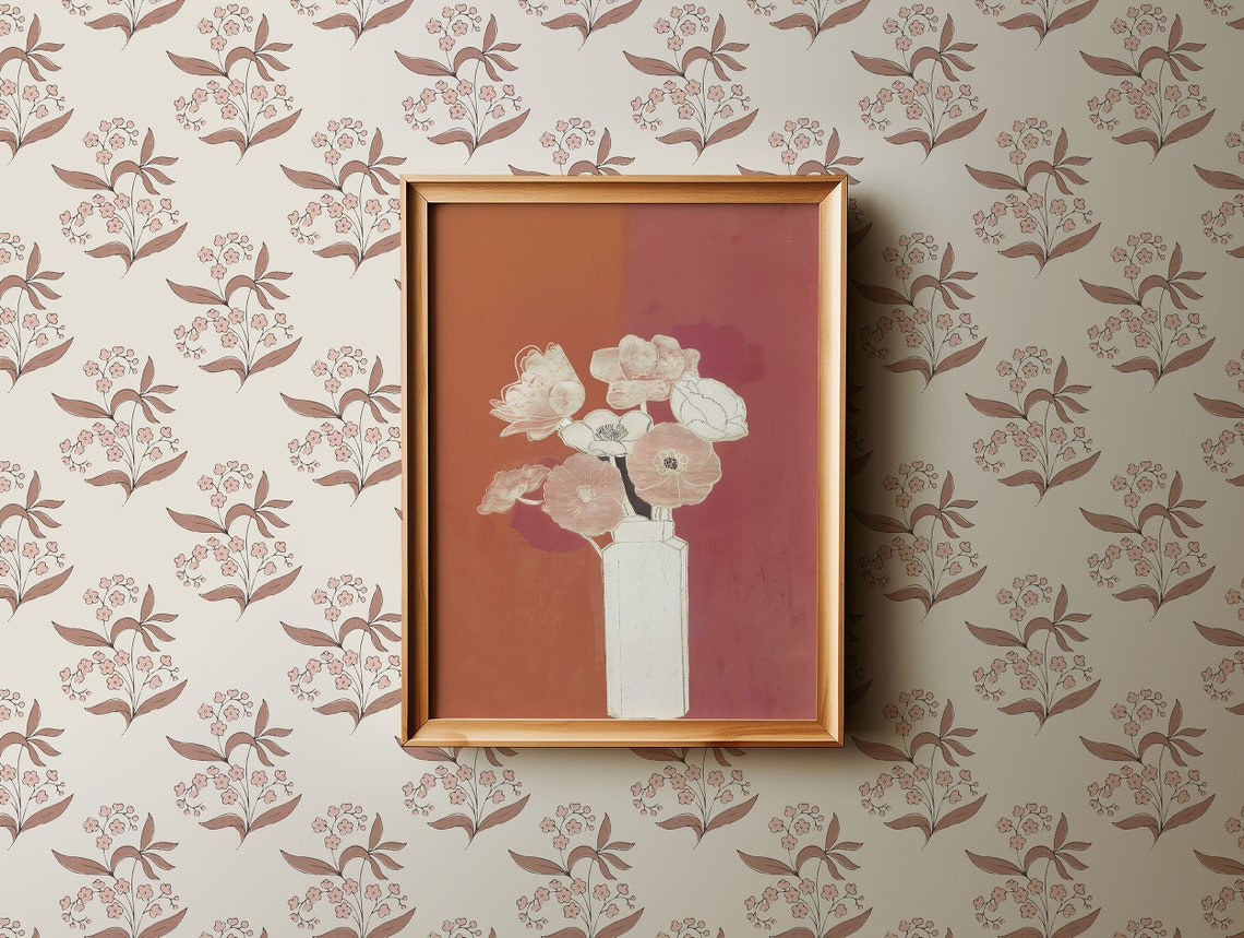 Terracotta Poppy Vase Abstract Floral Cottagecore Wall Poster