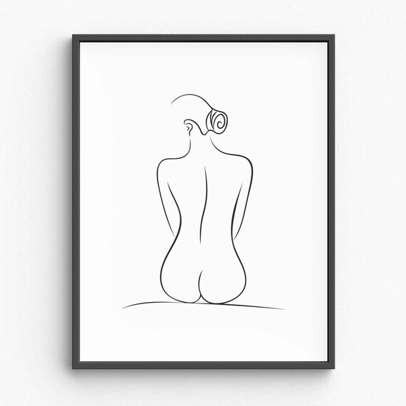 Seated Woman Back View One Line Figure Drawing Minimalist Art Poster