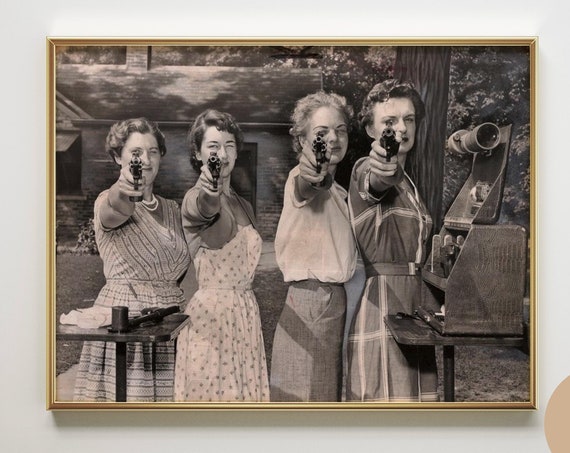 Girls Shooting A Gun Funny Feminist Friendship Canvas Print Poster Vintage Wall Art Having Fun Home Decor