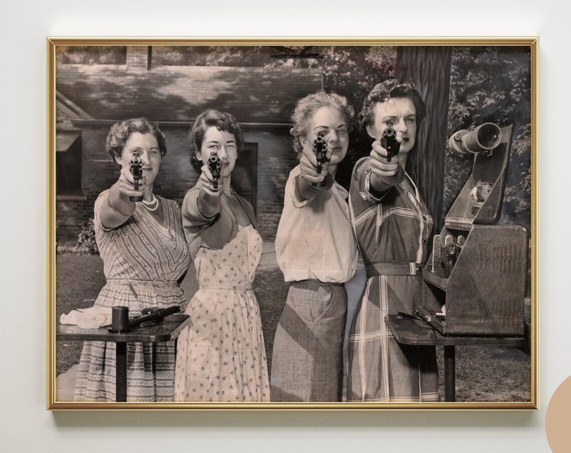 Funny Vintage Photo Women Shooting Range Retro Feminist Poster