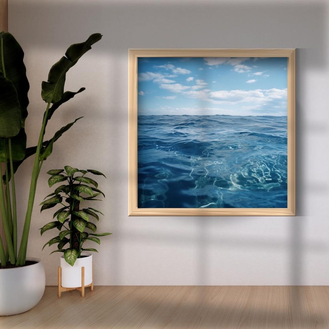 Endless Blue Ocean Waves Bright Sky Calming Seascape Art Poster