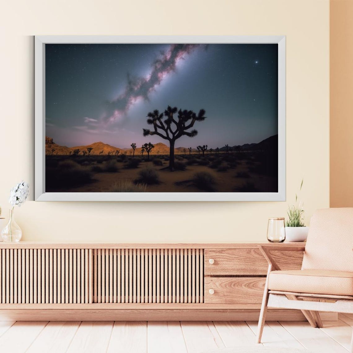 Joshua Tree Silhouette Under Milky Way Night Desert Stars Poster