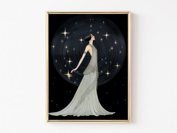 Art Deco Wall Art Vintage Poster Girl In The Night Starry Sky Roaring 20s Art Print