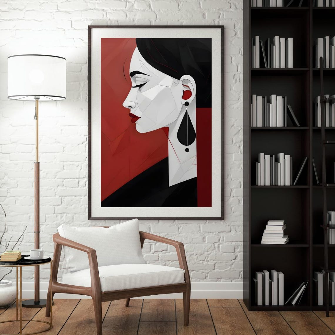 Red Abstract Modern Woman Profile Art Geometric Red Black Minimalist Wall Decor Art For Instant Wall Art - Image 4