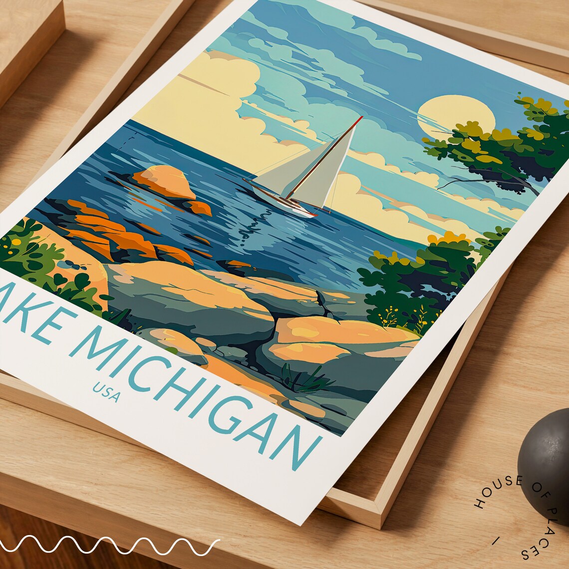 Lake Michigan Travel Poster, USA Coastal Wall Art - Image 3