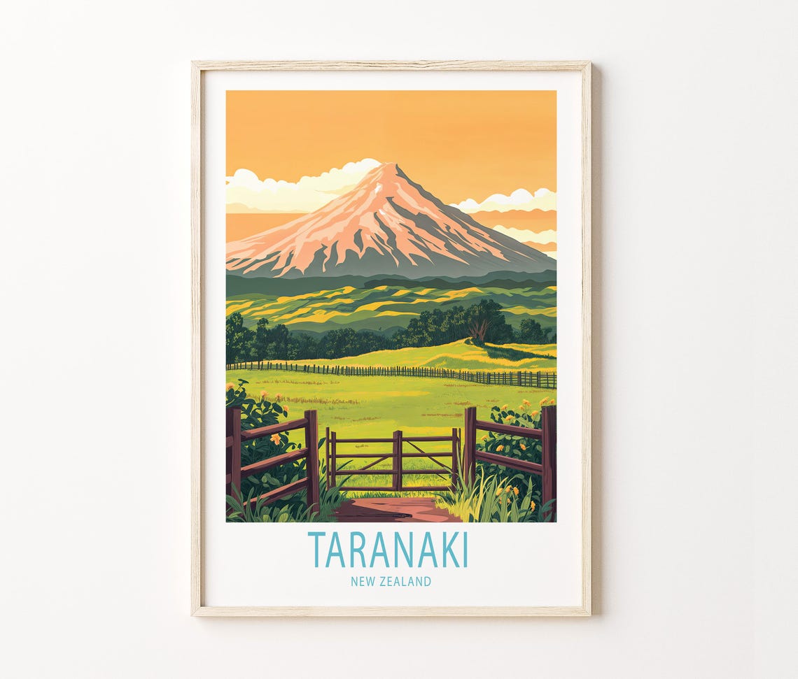 Taranaki New Zealand Travel Poster Taranaki Mountain Travel Print New Zealand Wall Art Birthday Gifts Home Decor Gifts - Image 3