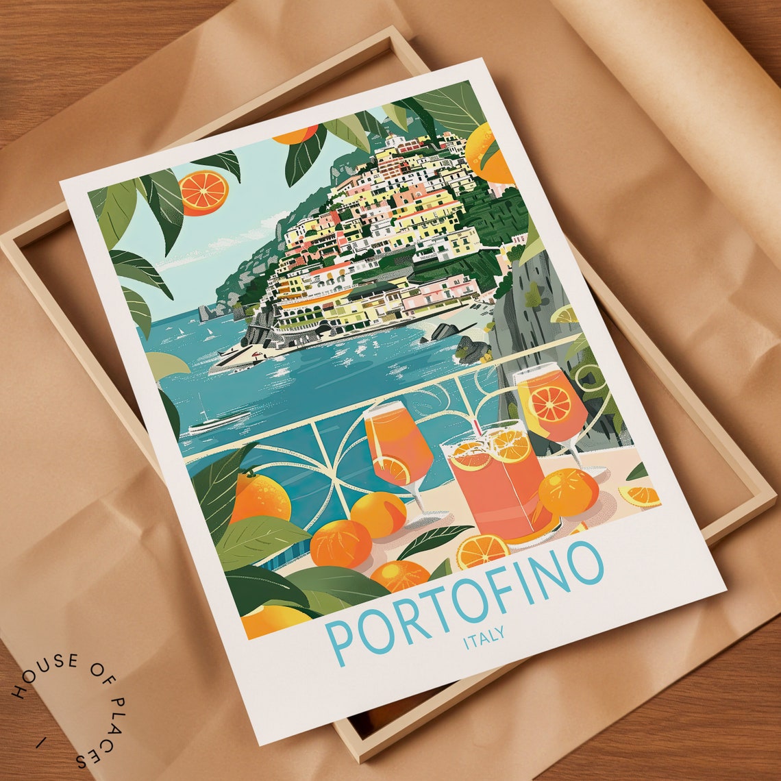 Portofino Italy City Travel Poster Italy Wall Art Decor Italy Portofino Orange Print Italy Gifts Wedding Gifts Coast Print - Image 2
