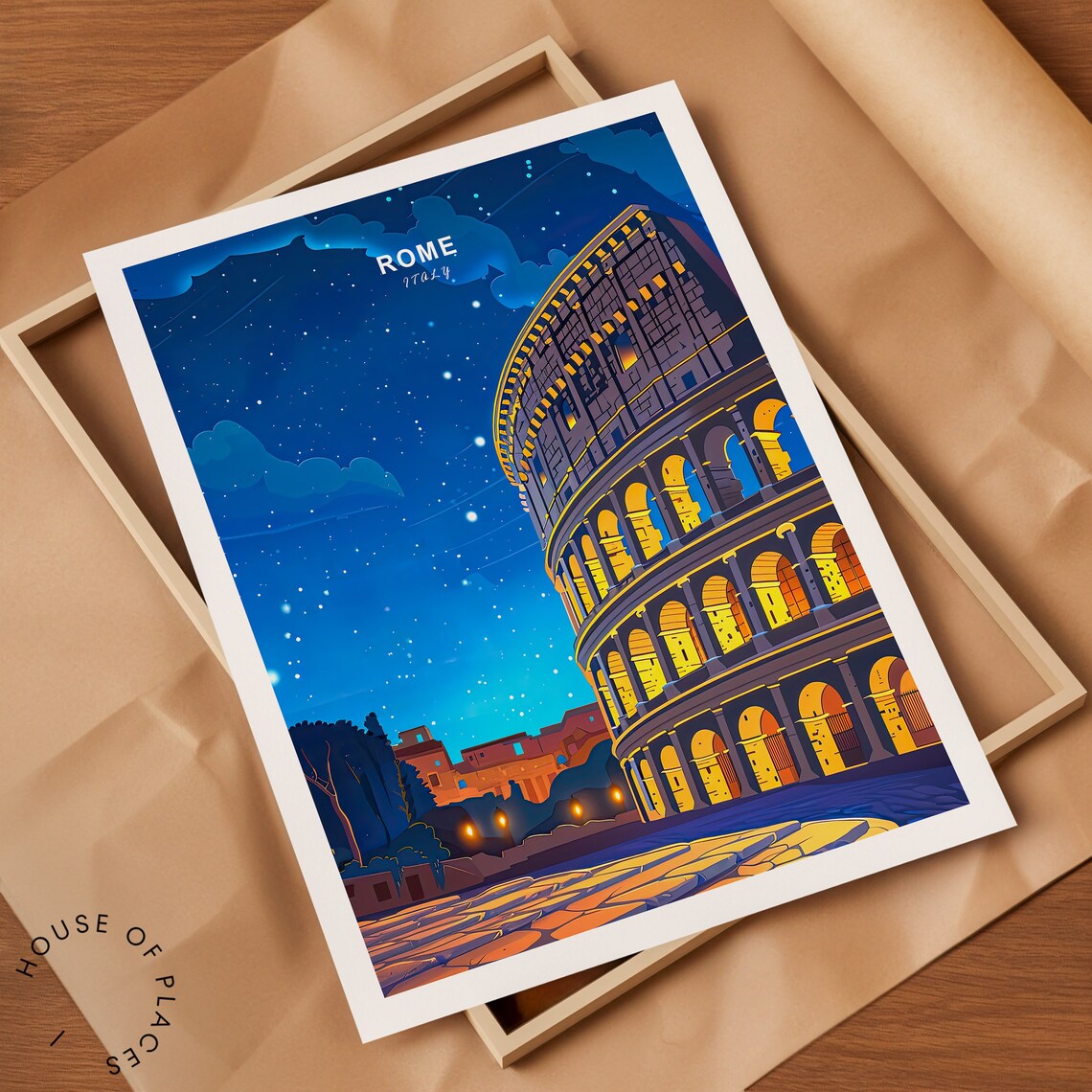 Rome Colosseum Night Travel Poster, Italy Wall Decor - Image 2