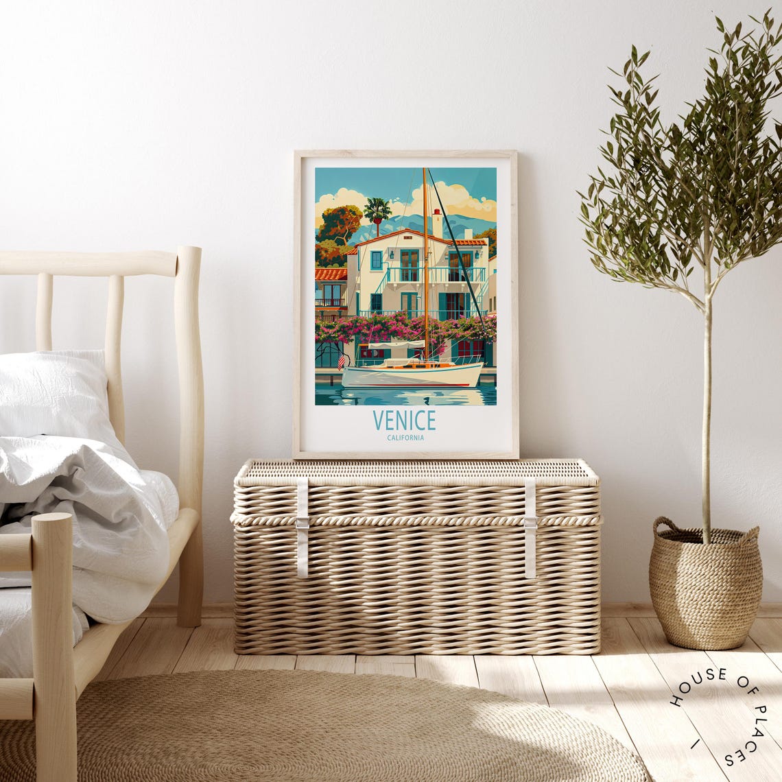 Venice California Waterfront Villa Sailboat Bloom Filled View Poster - Image 2
