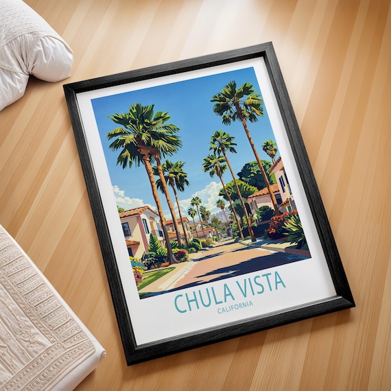 Chula Vista California Palm Street Vintage Travel Art Poster