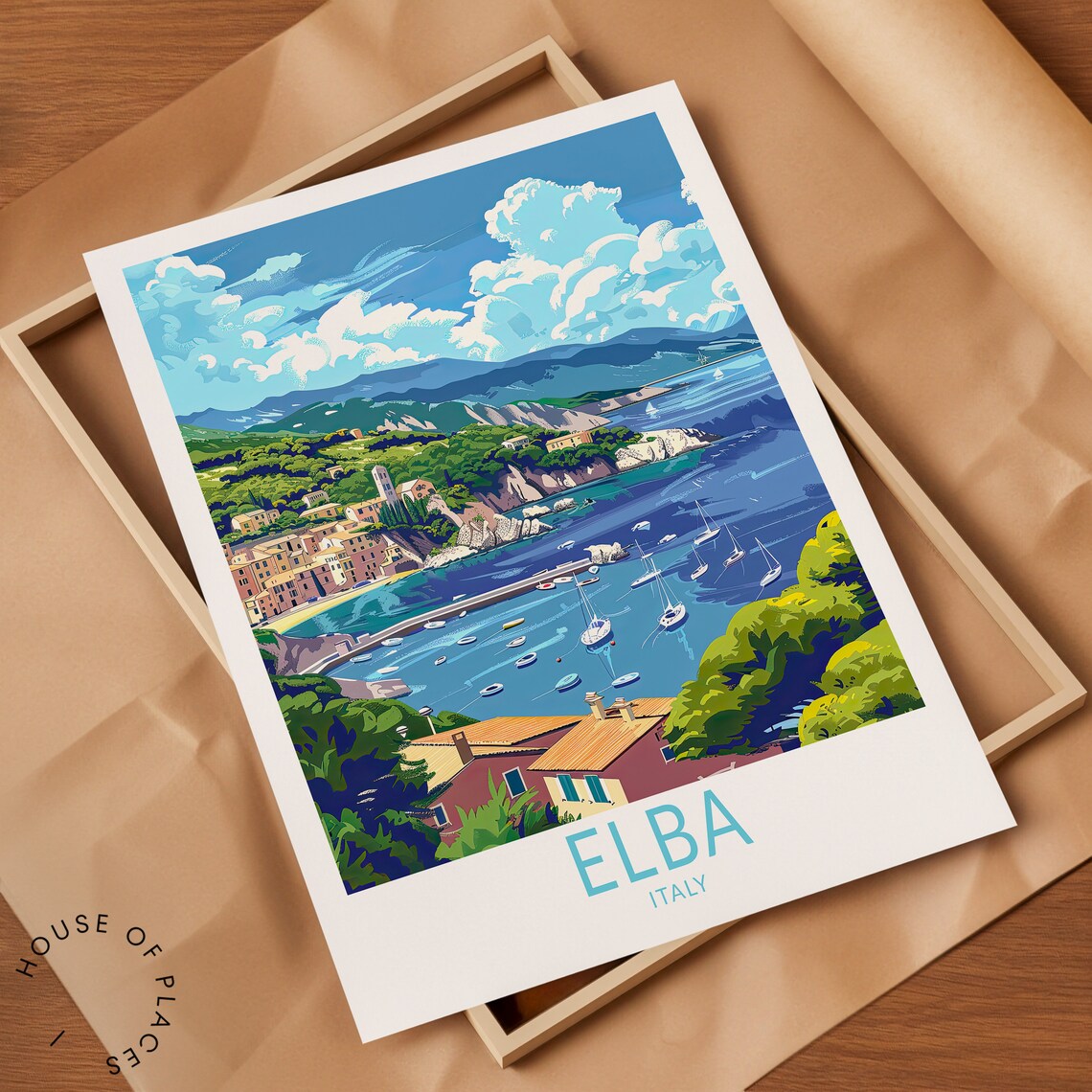 Elba Italy Island Bay Sailboats Beautiful Tuscan Coast Travel Poster - Image 2