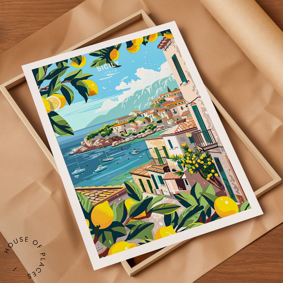 Sicily Italy Travel Poster, Coastal City Print - Image 2