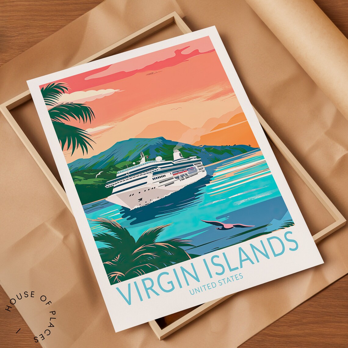 Virgin Islands United States Cruise Ship Sunset Travel Poster - Image 2
