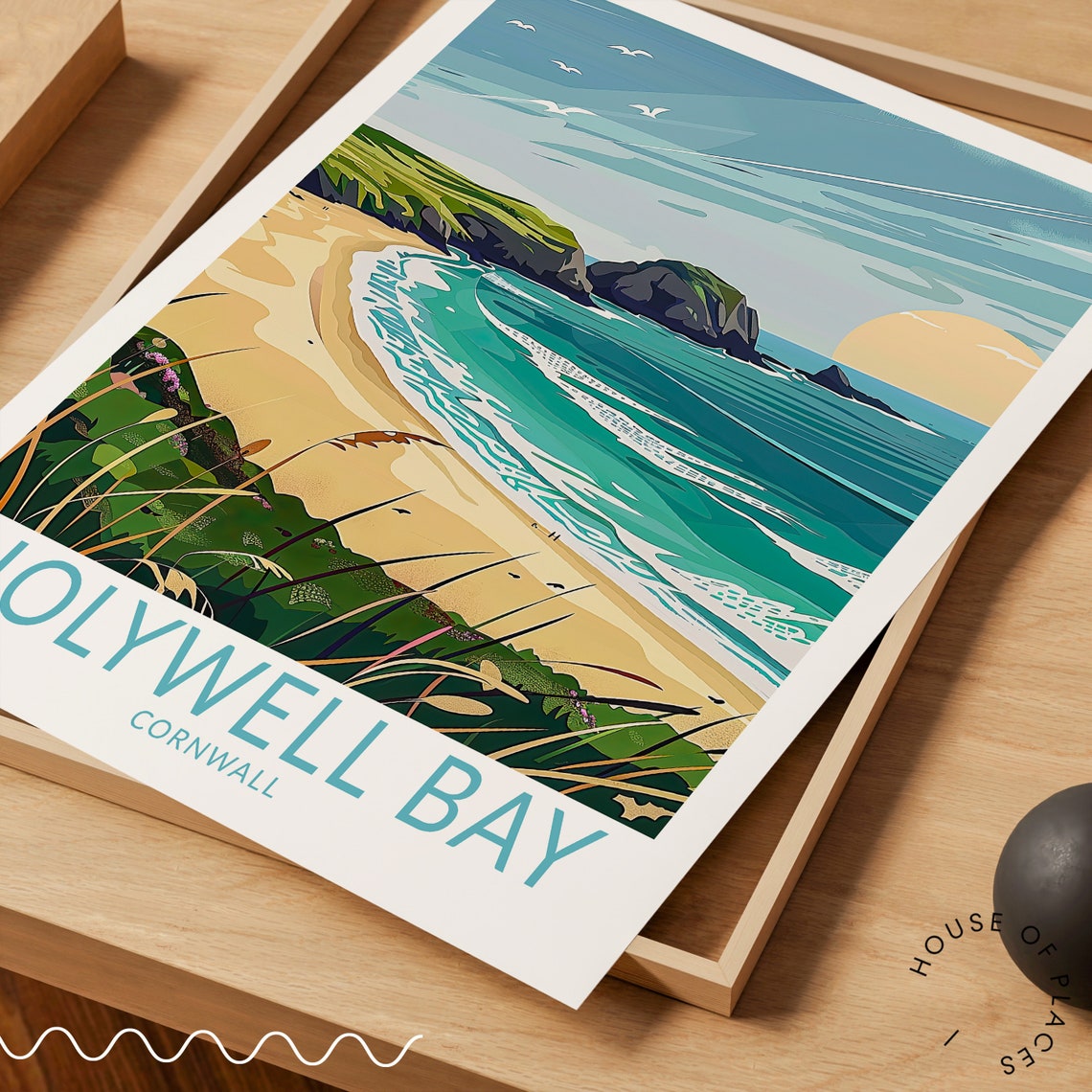 Holywell Bay Cornwall Golden Sunset Beach Cliffs Travel Poster - Image 3