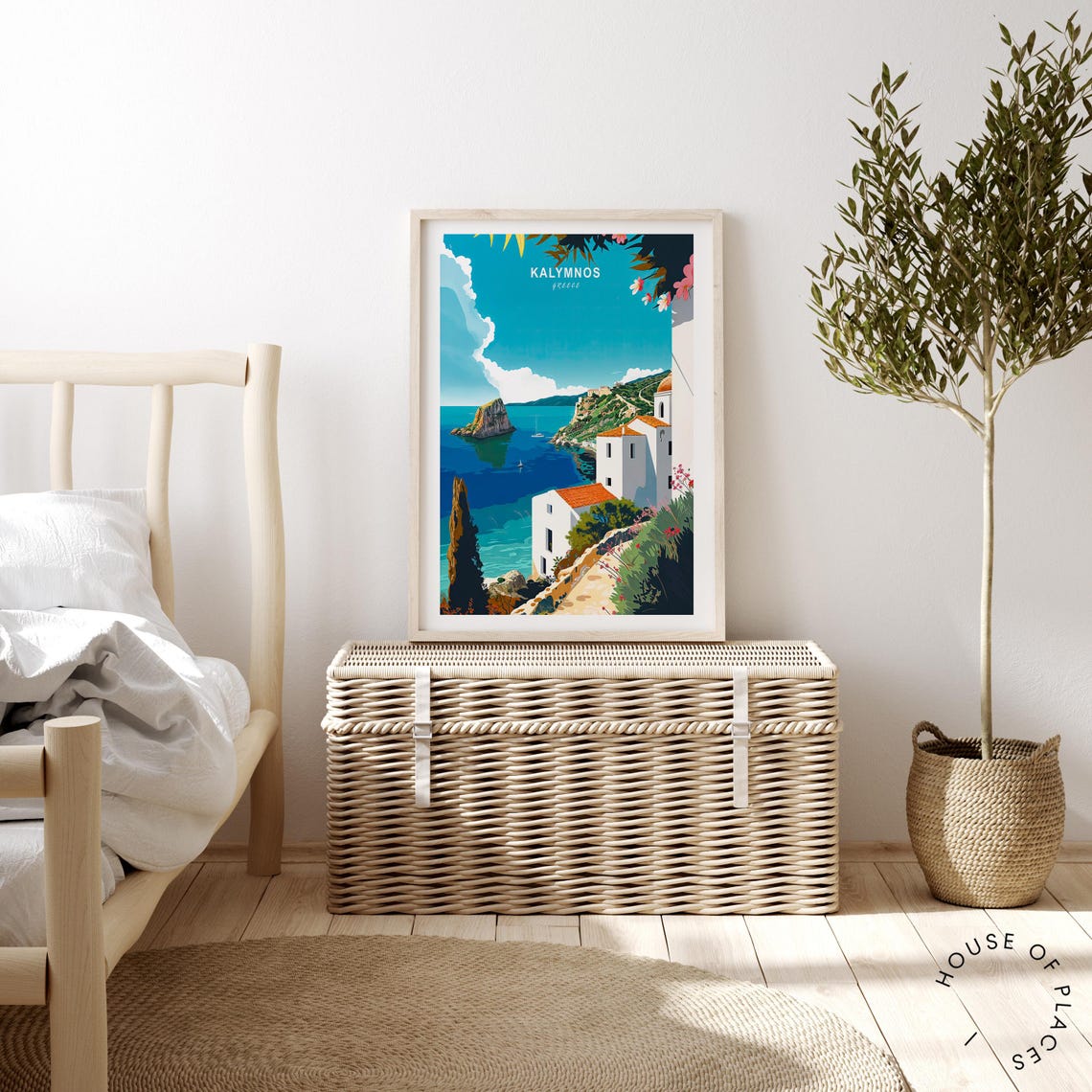 Kalymnos Greece Travel Poster Turquoise Coast Church Bougainvillea - Image 4