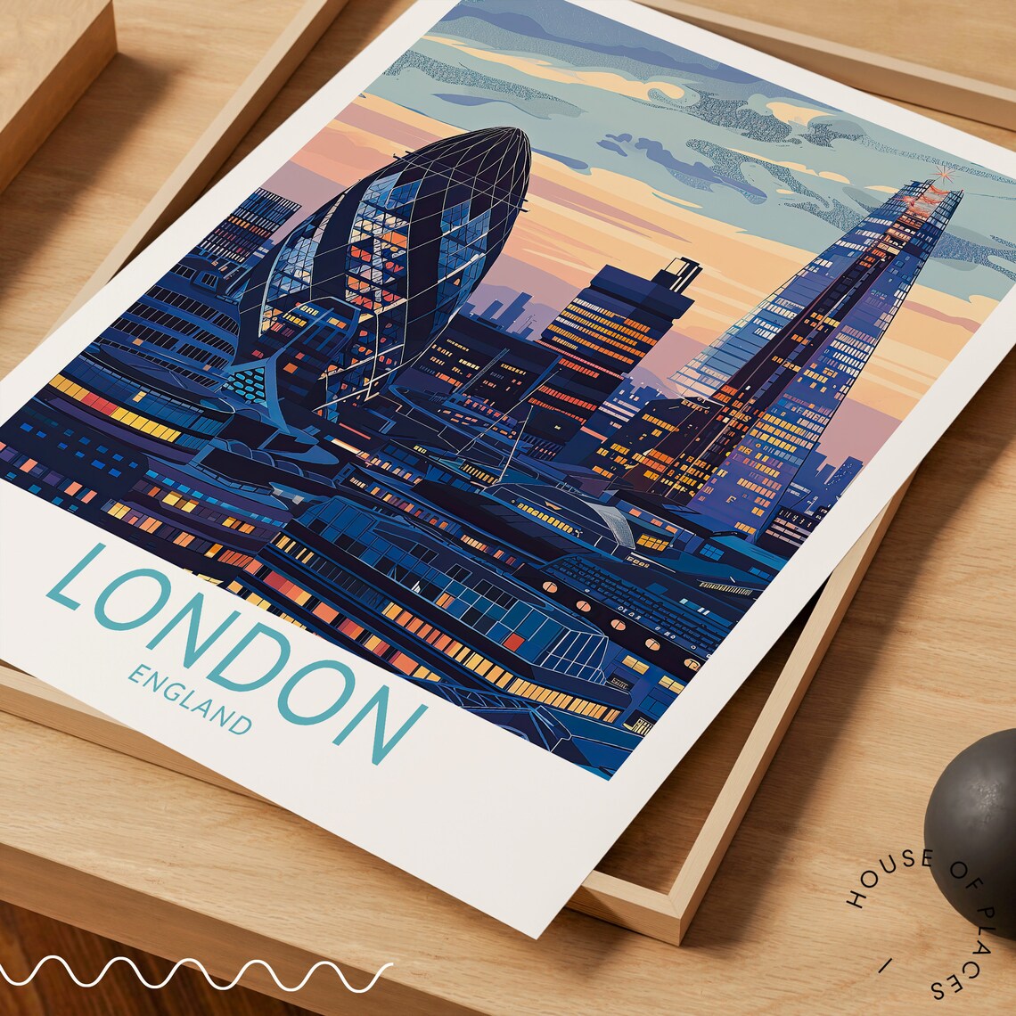 London Skyline At Dusk With The Gherkin And The Shard Travel Poster - Image 3
