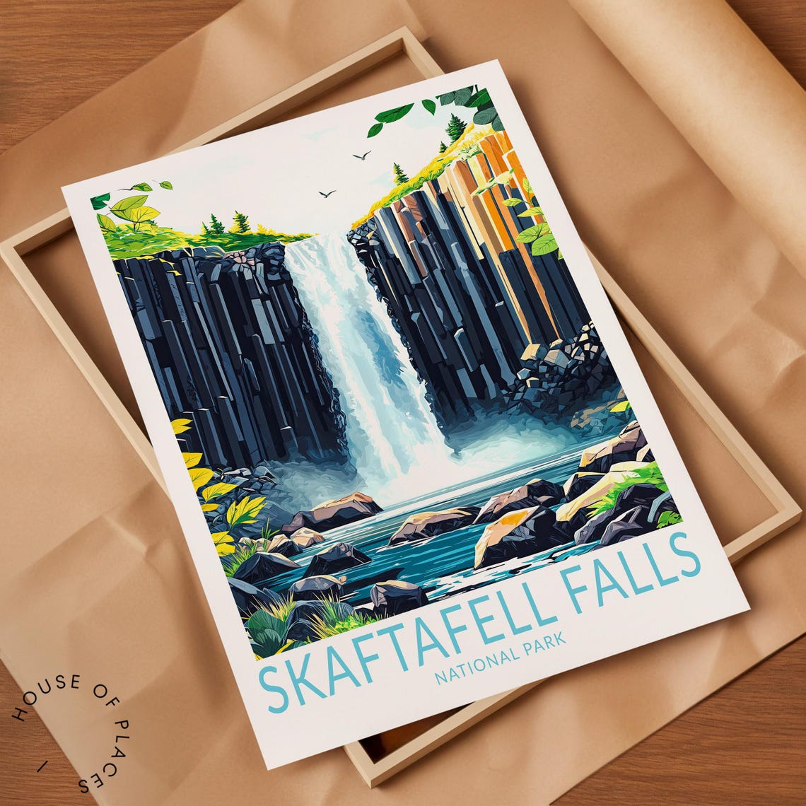 Skaftafell Falls Iceland Basalt Waterfall Retro Travel Poster Art - Image 2