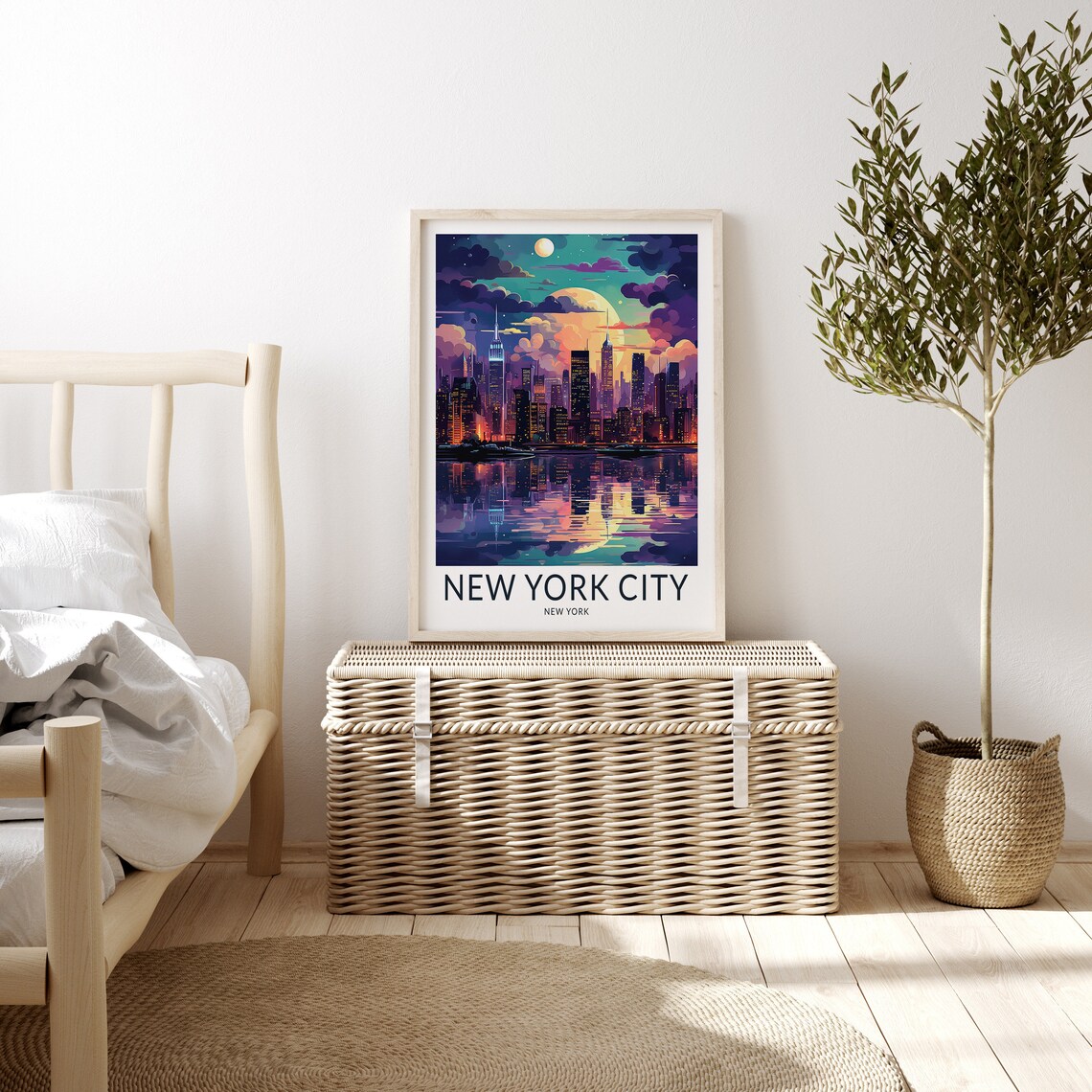 New York Skyline Night Travel Poster, Travel Home Decor - Image 3