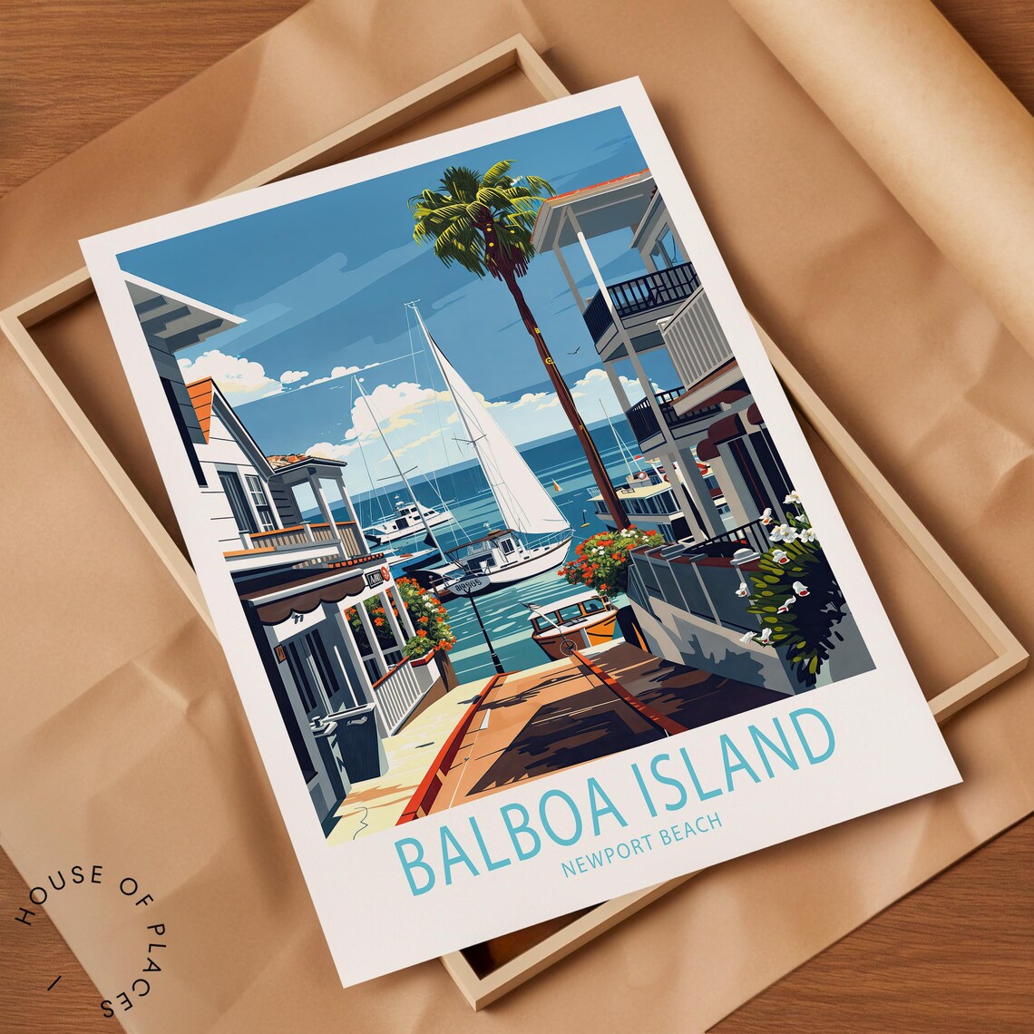 Balboa Island Marina Street Sailboats Newport Beach Travel Poster - Image 2