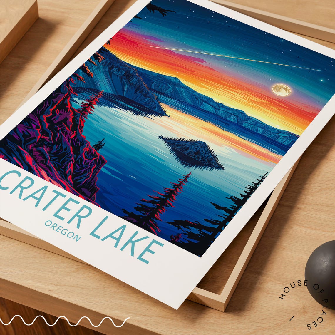 Crater Lake Oregon Travel Poster Oregon City Wall Art Crater Lake Travel Print City Personalised Gifts Wedding Present - Image 3