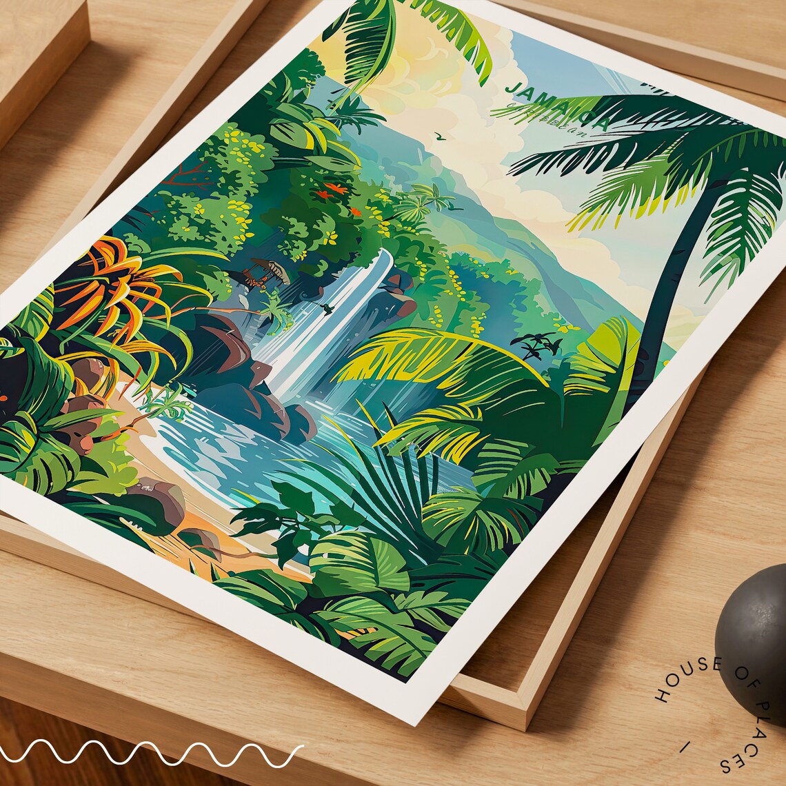 Jamaica Caribbean Hidden Waterfall Lush Tropical Jungle Lagoon Travel Poster - Image 3