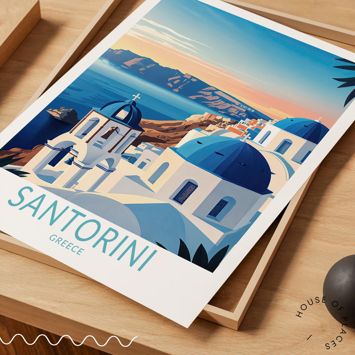 Santorini Blue Dome Churches Aegean Sea Greece Travel Poster Art - Image 3
