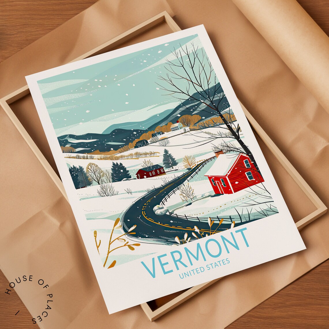 Vermont Travel Poster, Winter Wall Art Print - Image 2