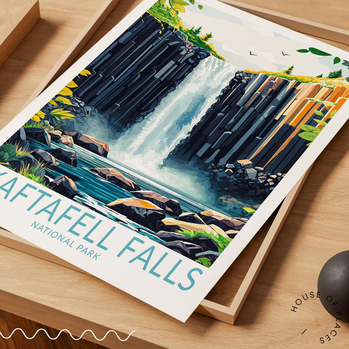 Skaftafell Falls Iceland Basalt Waterfall Retro Travel Poster Art - Image 3
