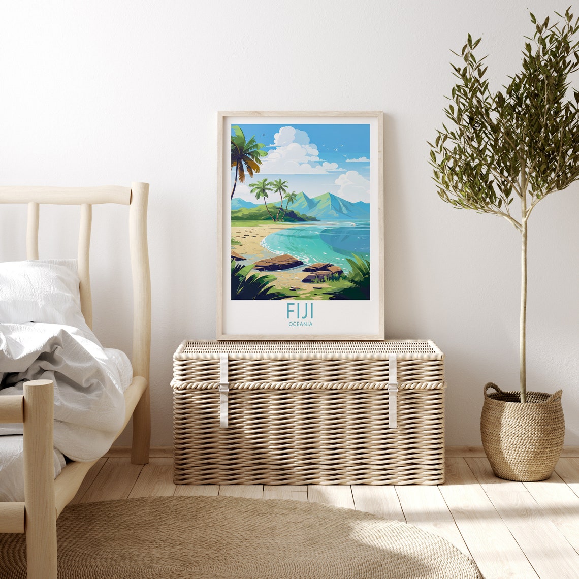 Fiji Oceania Tropical Palm Beach Island Paradise Vintage Travel Poster - Image 3