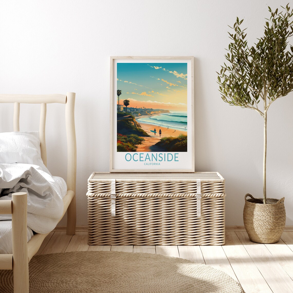 Oceanside California Sunset Beach Surfer Travel Art Poster Decor - Image 3