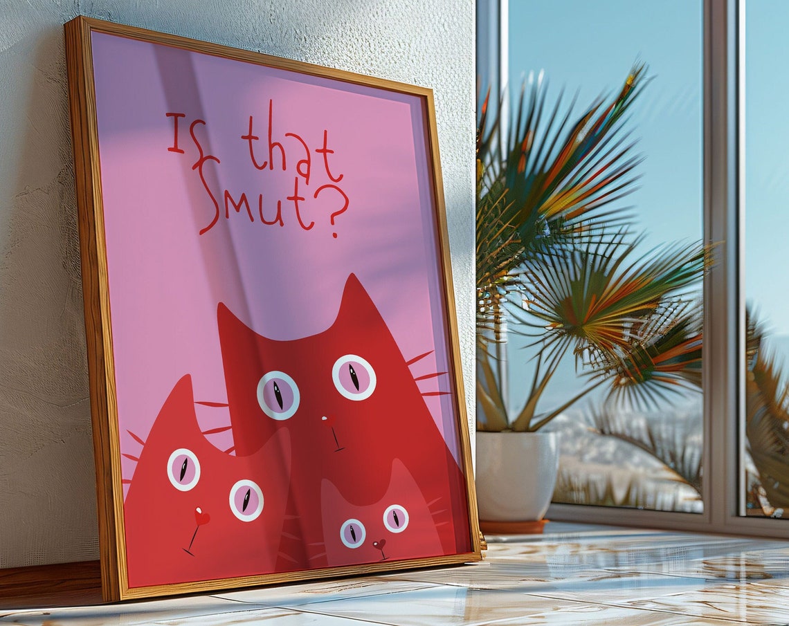 Is That Smut Funny Red Cats Bookish Aesthetic Pink Quote Poster