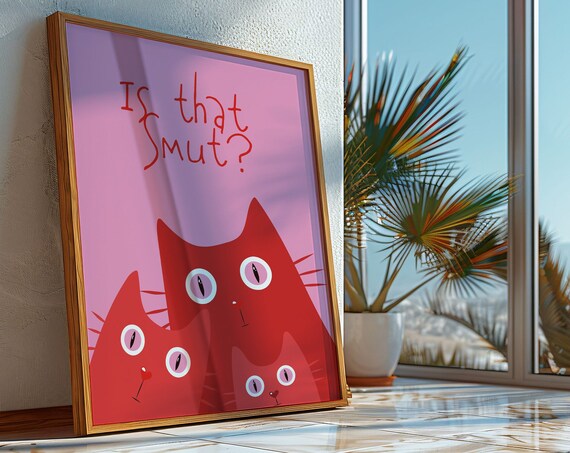 Is That Smut Funny Red Cats Bookish Aesthetic Pink Quote Poster