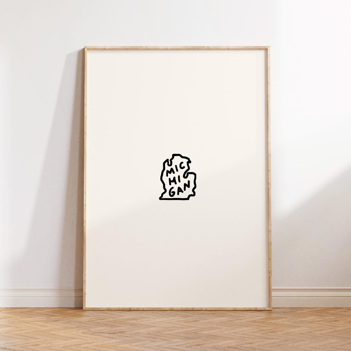 Minimalist Michigan Art Print Handdrawn State Poster Digital Download