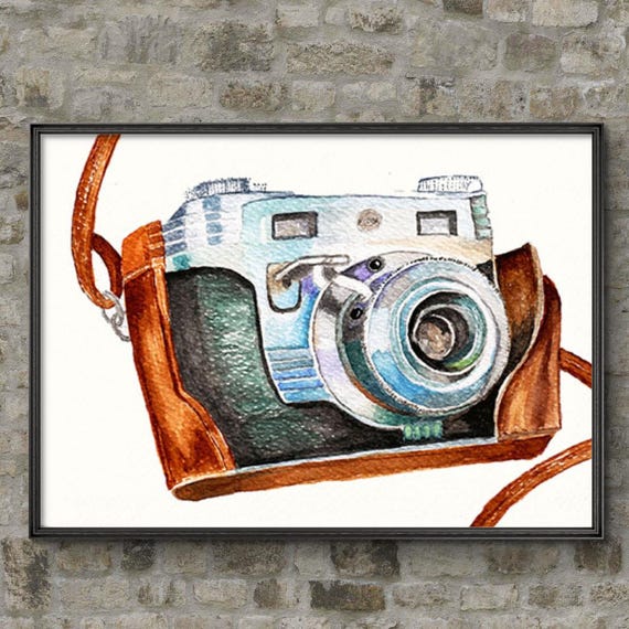 Vintage Camera Watercolor Art Print, Gift For Her