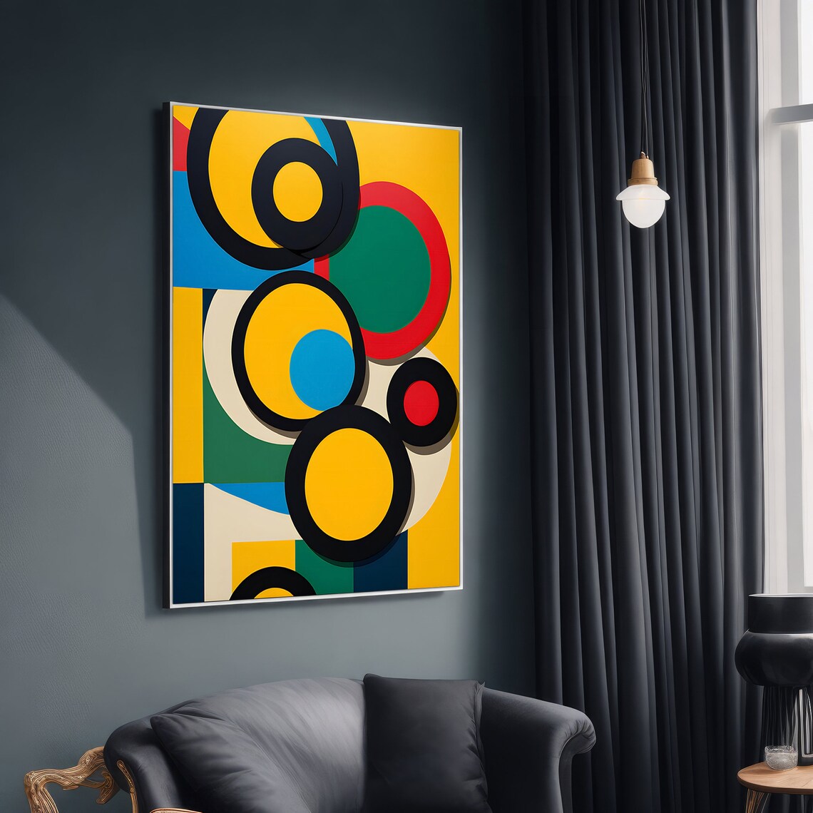 Modern Geometric Abstract Painting, Colorful Circles