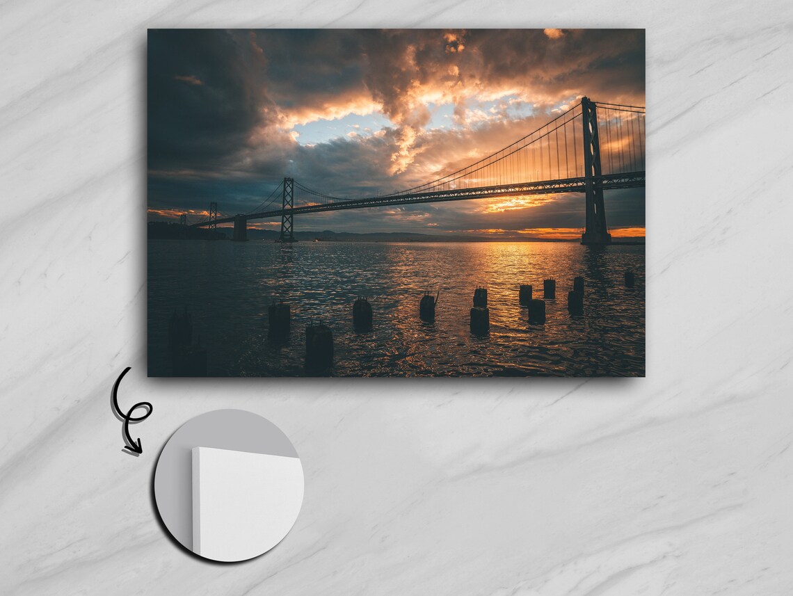 Cloudy Sunset Bridge Painting, Modern Landscape - Image 5