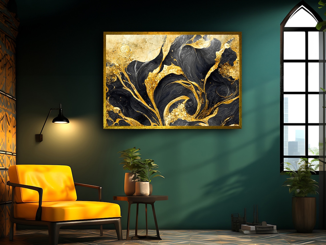 Gilded Swirls Contemporary Art, Dynamic Patterns - Image 3