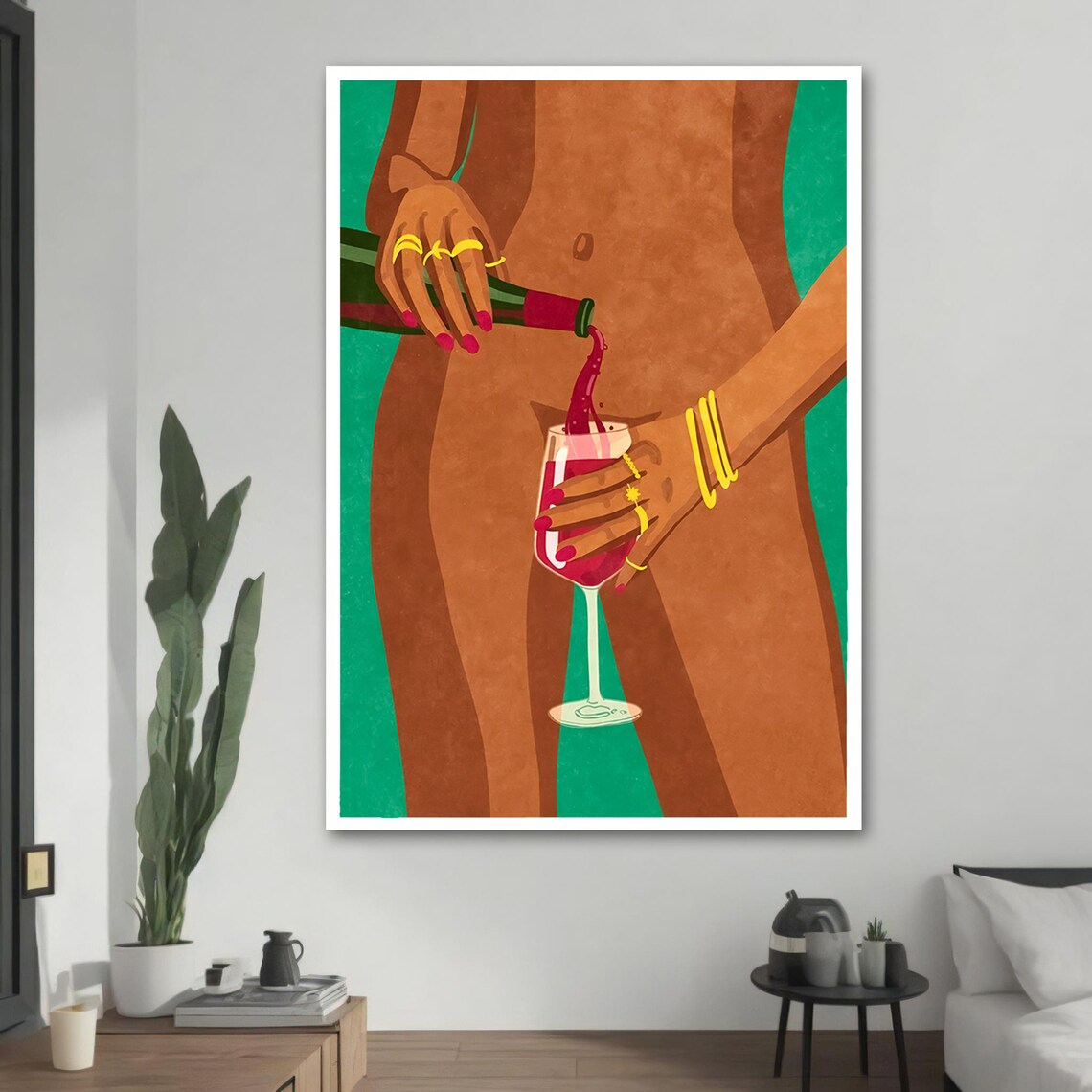 Bold Erotic Wine Pouring, Sensual Modern Art - Image 2