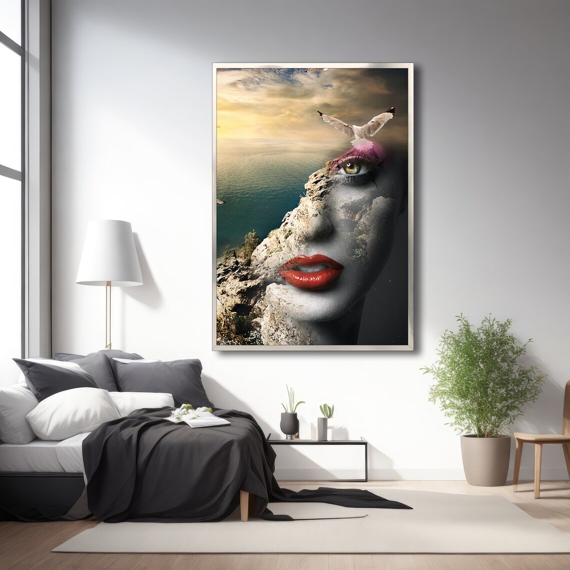 Surreal Woman And Seascape, Modern Painting - Image 3