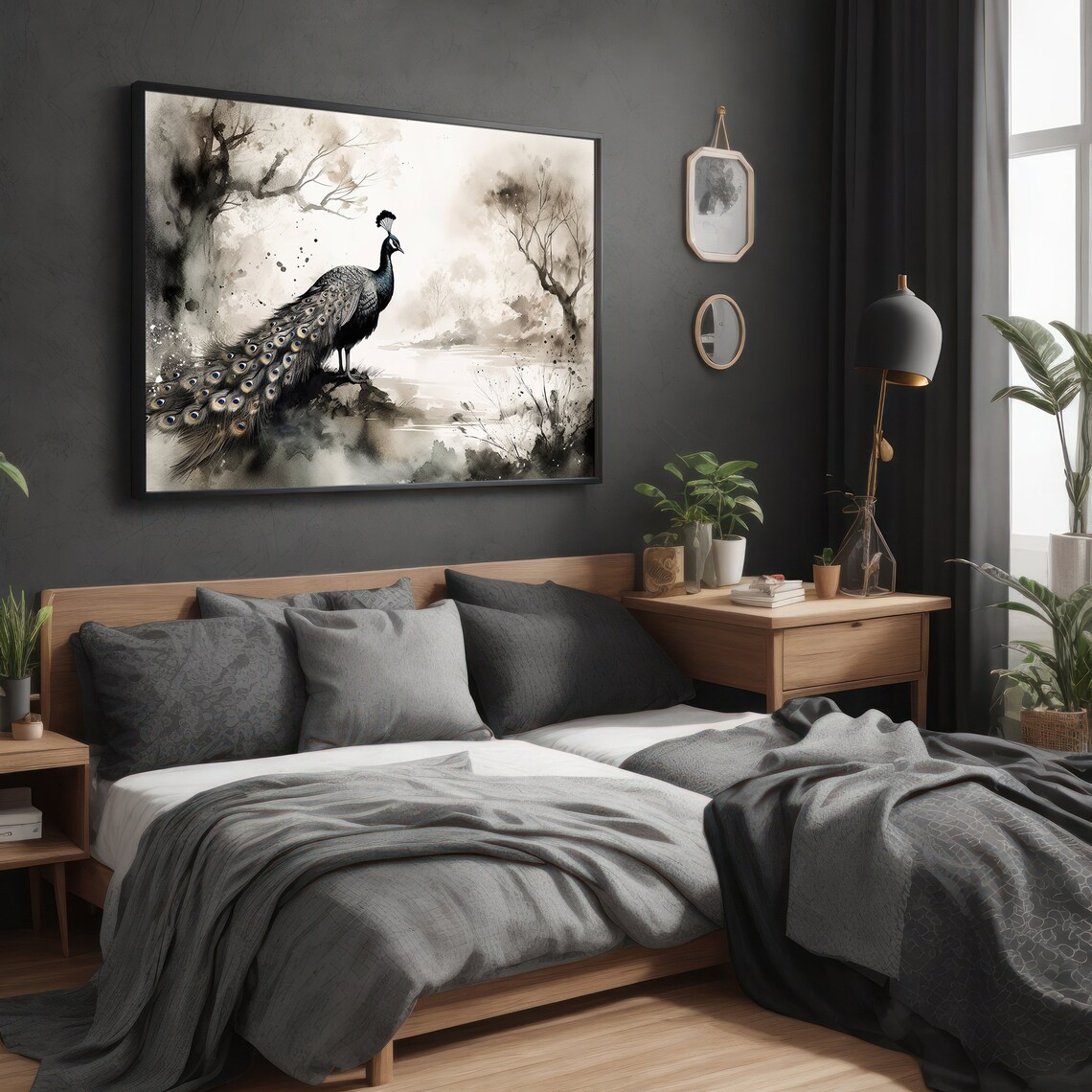 Elegant Peacock Painting, Modern Animal Art
