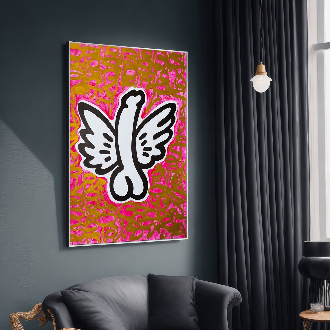 Modern Abstract Winged Figure, Gift for Contemporary Art Lovers